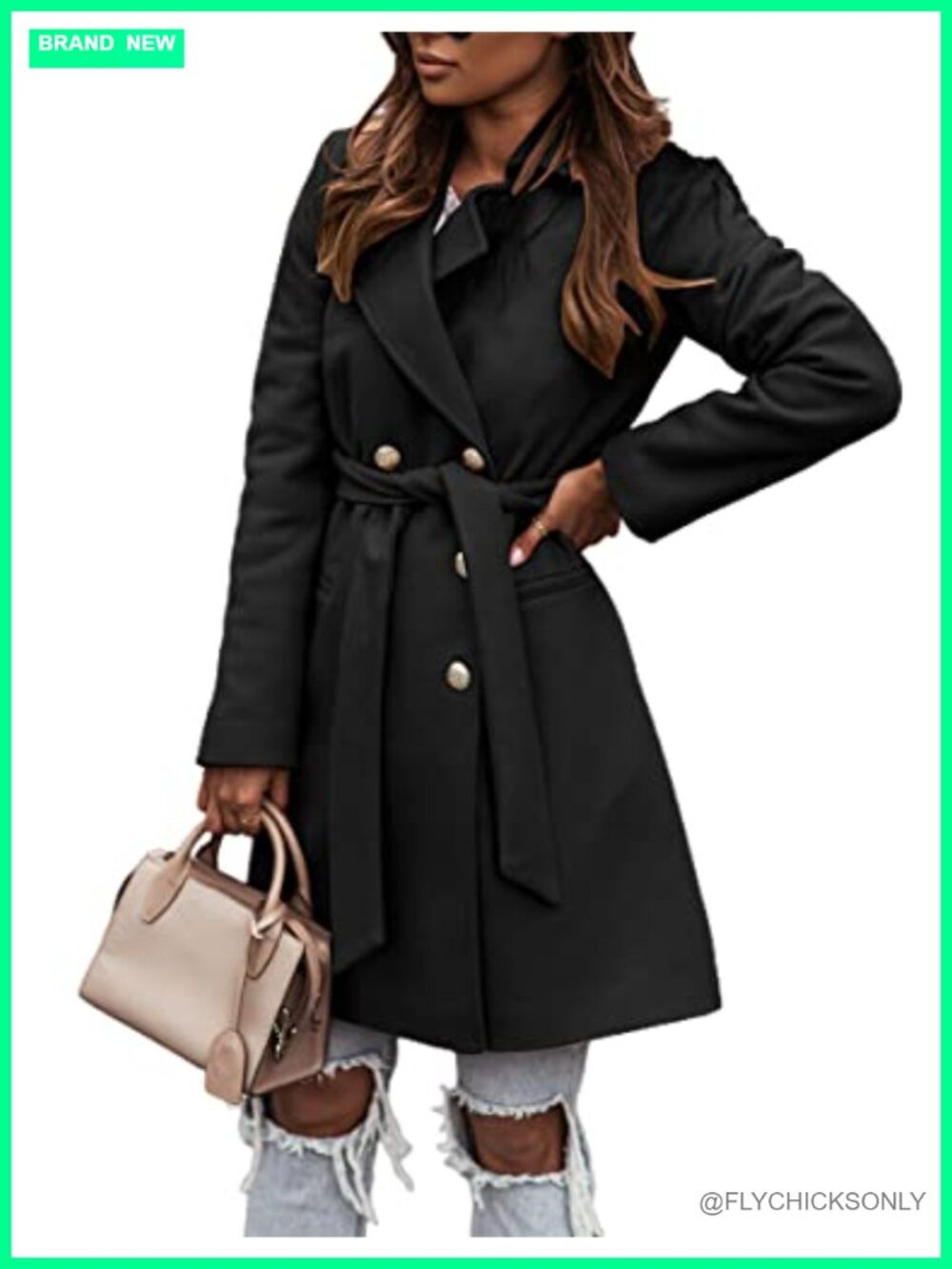 Wool Blend Trench Coat with Belt Double Breasted Notch Lapel